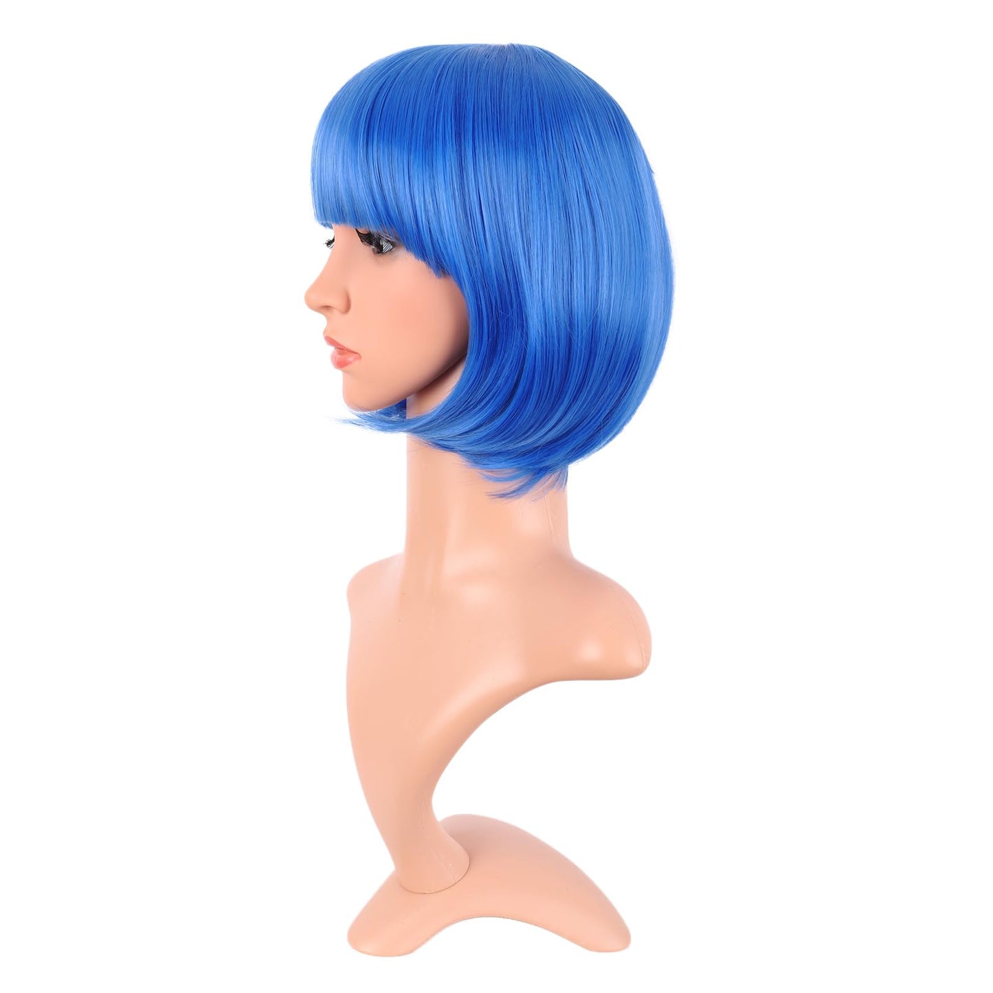 MapofBeauty 12 Inch /30 cm Fashion Lady Short Straight Synthetic Flat Bangs Bob Wig (Bright Blue) Beauty and Personal Care MapofBeauty
