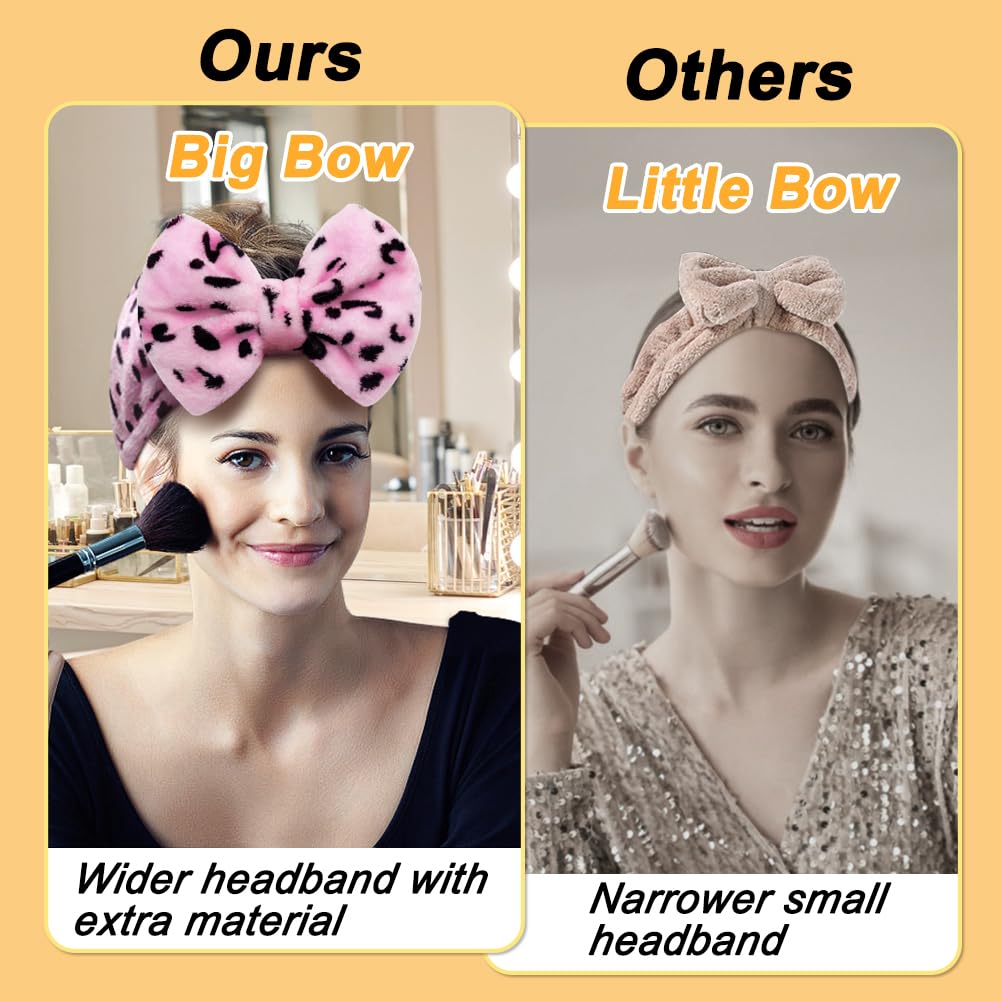 Shintop Women Fashion Lovely Soft Carol Fleece Bowknot Bow Makeup Cosmetic Shower Elastic Hair Band Hairlace Headband (Pink)