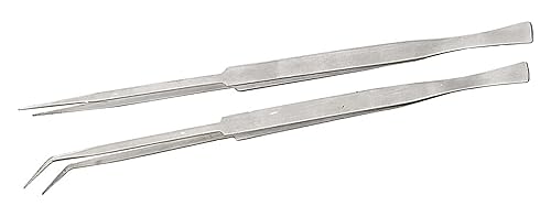 Jewel Tool 2 Piece 12" Extra Long Tweezer Set | Stainless Steel Construction | Includes 1 Straight And 1 Angled Narrow Tip | Versatile Applications