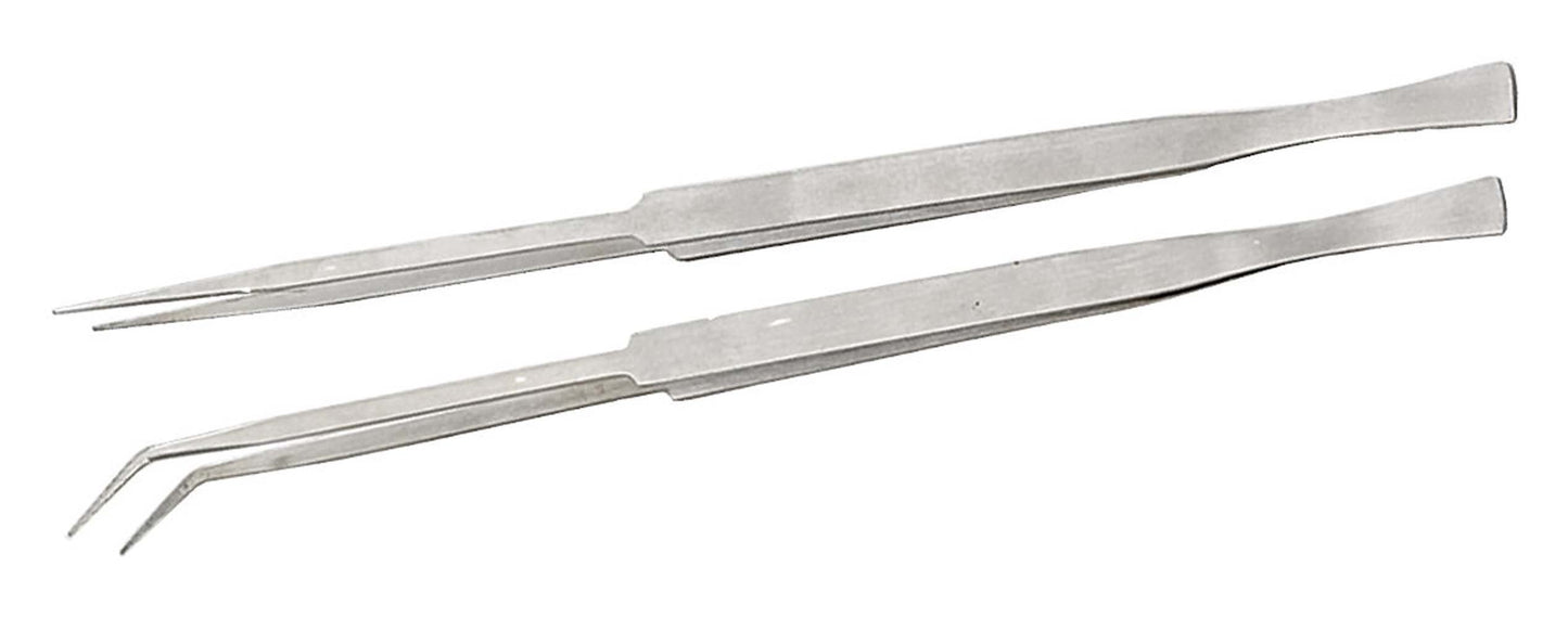 Jewel Tool 2 Piece 12" Extra Long Tweezer Set | Stainless Steel Construction | Includes 1 Straight And 1 Angled Narrow Tip | Versatile Applications