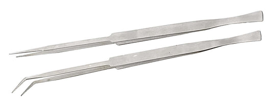 Jewel Tool 2 Piece 12" Extra Long Tweezer Set | Stainless Steel Construction | Includes 1 Straight And 1 Angled Narrow Tip | Versatile Applications
