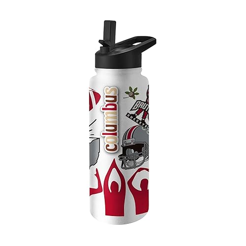 Logo Brands NCAA Ohio State Buckeyes 34oz Native Quencher Bottle - Double-Wall Insulated, Stainless Steel, No-Spill Lid, Easy Carry Handle