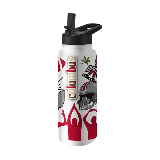 Logo Brands NCAA Ohio State Buckeyes 34oz Native Quencher Bottle - Double-Wall Insulated, Stainless Steel, No-Spill Lid, Easy Carry Handle