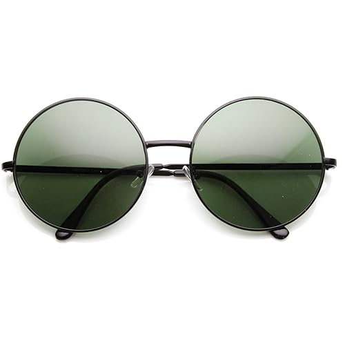Super Large Oversized Metal Round Circle Sunglasses (Black Green)