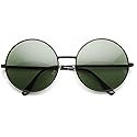 Super Large Oversized Metal Round Circle Sunglasses (Black Green)