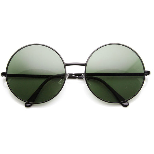 Super Large Oversized Metal Round Circle Sunglasses (Black Green)