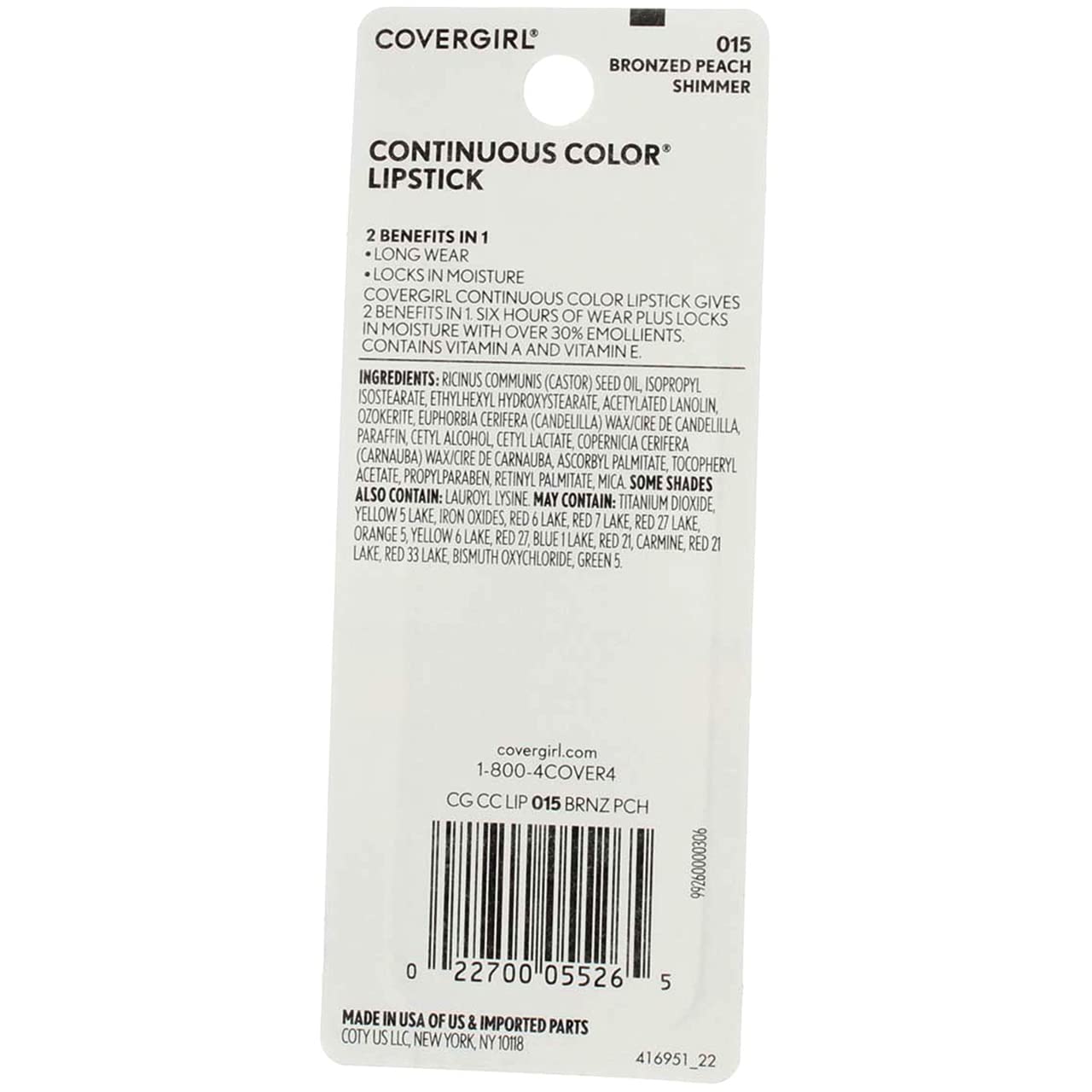 CoverGirl Continuous Color Lipstick, Bronzed Peach [015], 0.13 (Pack of 12)