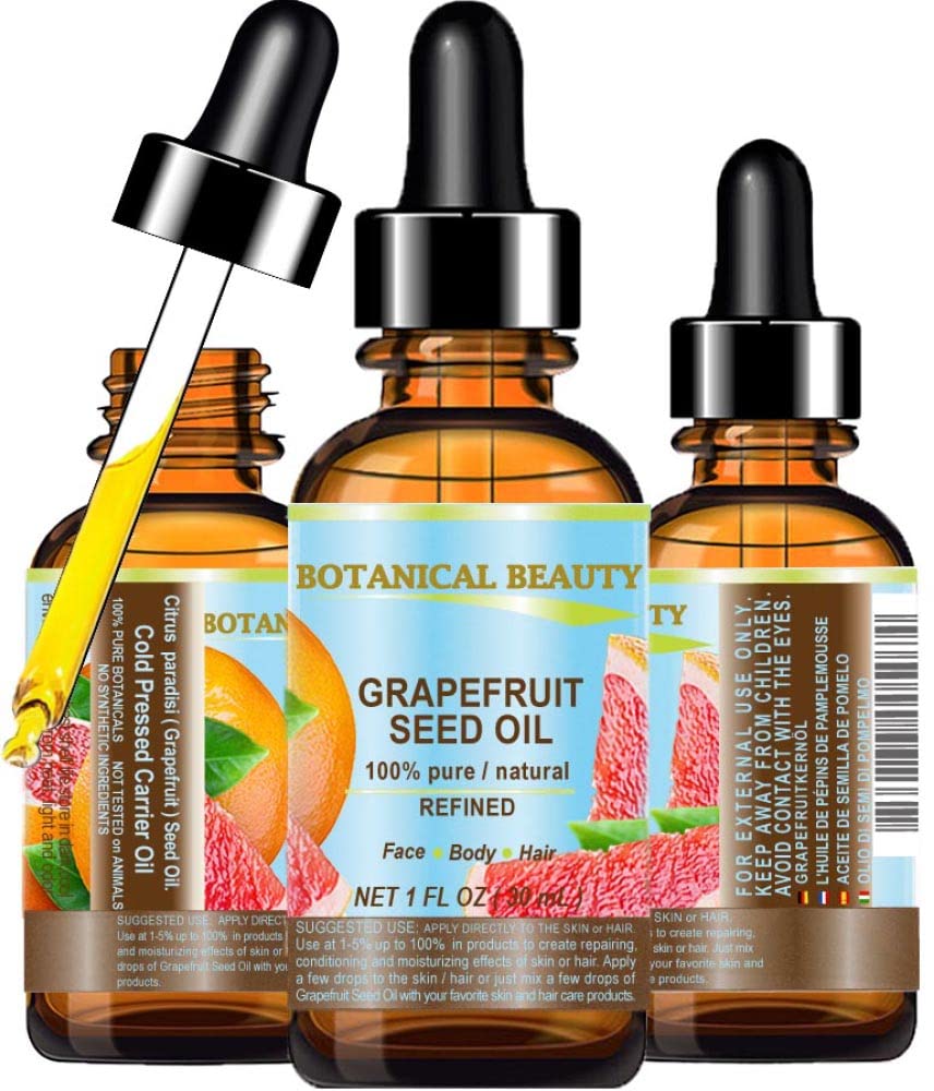 Botanical Beauty GRAPEFRUIT SEED OIL. 100% Pure Natural Undiluted Refined Cold Pressed Carrier Oil (NOT ESSENTIAL OIL) 1 Fl Oz - 30 ml for Face, Skin