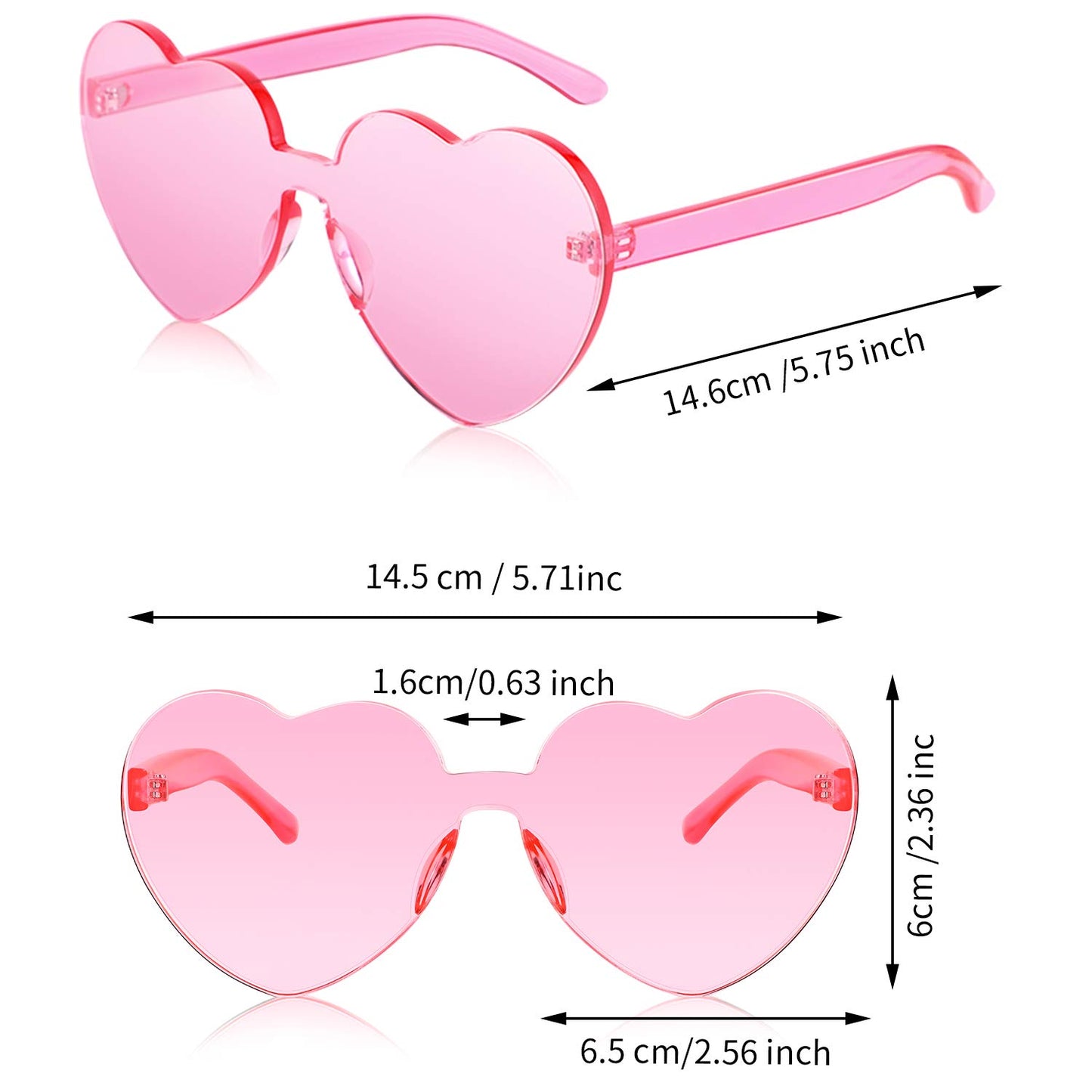 Gejoy 4 Pieces Heart Shaped Sunglasses for Women Men Valentine Gift Frameless Glasses(Light Pink)