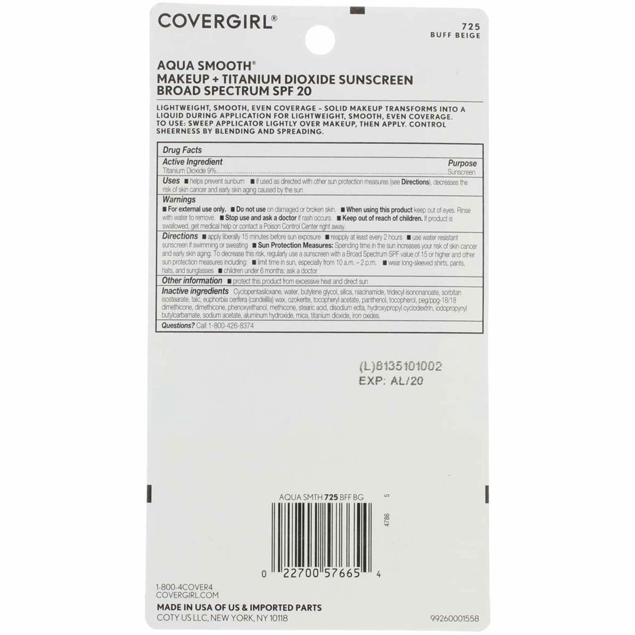 Cover Girl 57556 725bufbei Buff Beige Aqua Smoothers Make Up