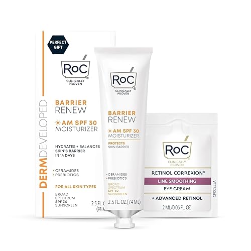 RoC Barrier Renew Day Cream with SPF 30, Moisturizer with Ceramides & Prebiotics to Protect Skin Barrier, (2.5 oz) with Retinol Eye Cream Packette