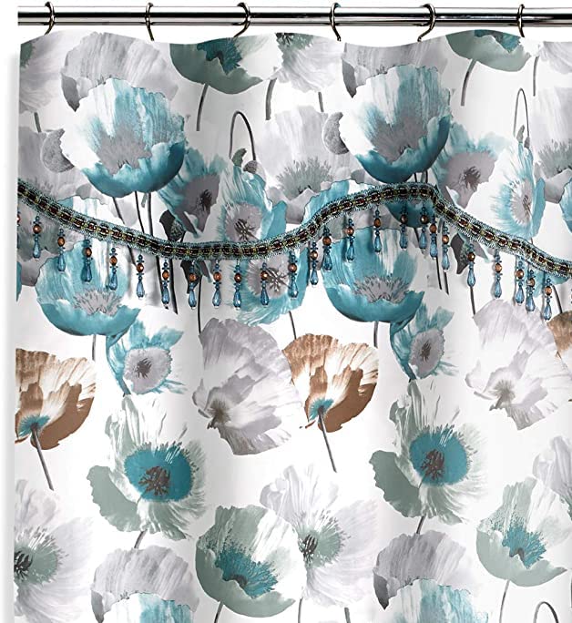 Popular Bath Poppy Fields, Shower Curtain, Aqua