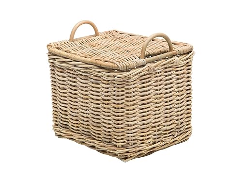 KOUBOO Rattan Core Rectangular Storage Basket, Wicker Basket with Lid, Living Room Basket, Toy Basket, Decorative Bin, Home Organizer, Natural