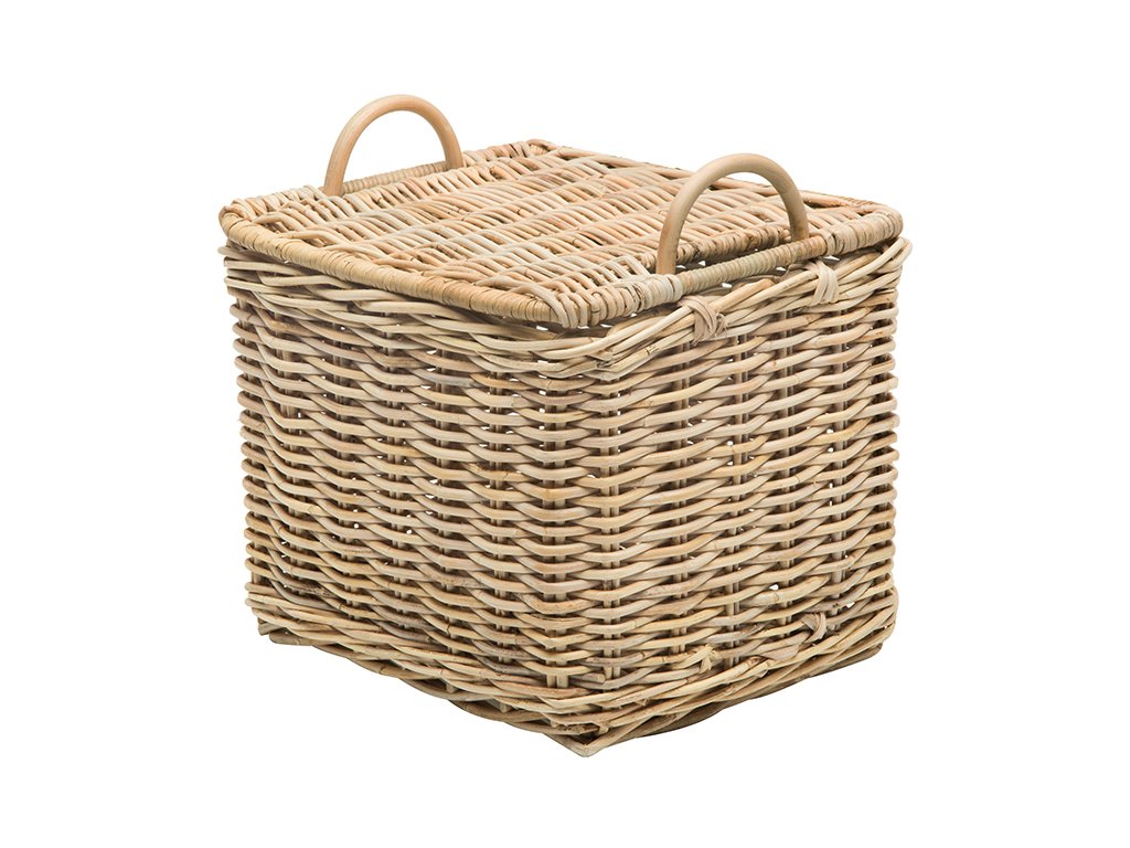 KOUBOO Rattan Core Rectangular Storage Basket, Wicker Basket with Lid, Living Room Basket, Toy Basket, Decorative Bin, Home Organizer, Natural