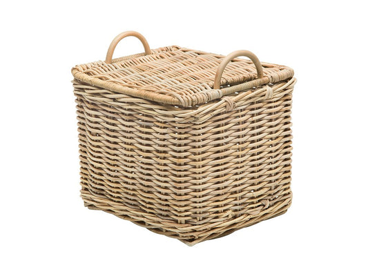 KOUBOO Rattan Core Rectangular Storage Basket, Wicker Basket with Lid, Living Room Basket, Toy Basket, Decorative Bin, Home Organizer, Natural