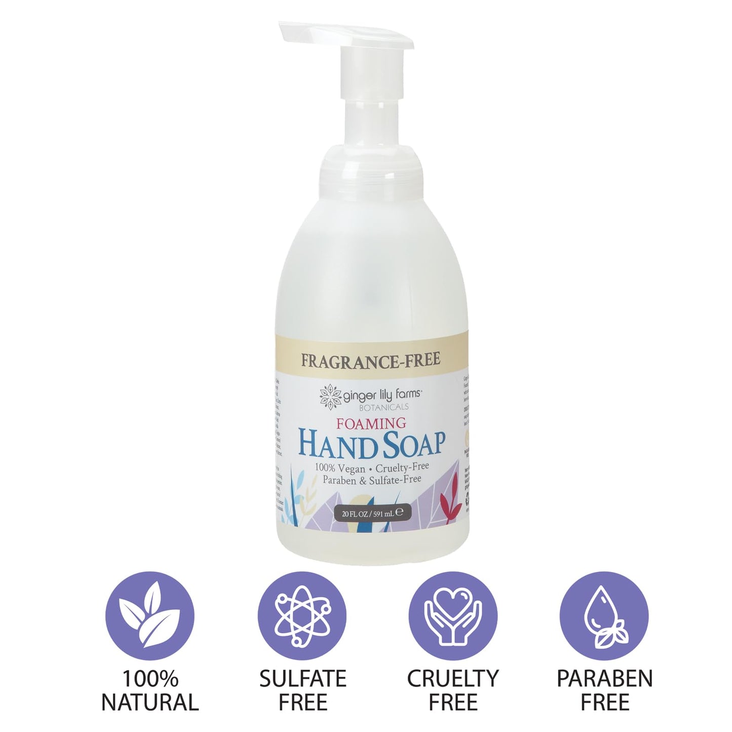 Ginger Lily Farms Botanicals All-Purpose Foaming Hand Soap Refill, Fragrance Free, 100% Vegan & Cruelty-Free, Unscented, 20 Fl Oz (Pack of 8)