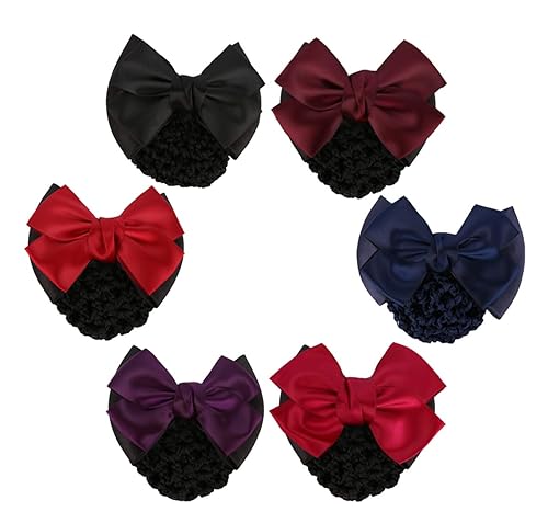Driew Hair Clip, 6 Pcs Hair Net with Bow Hair Snoods for Women, Velvet, Polyester, Metal