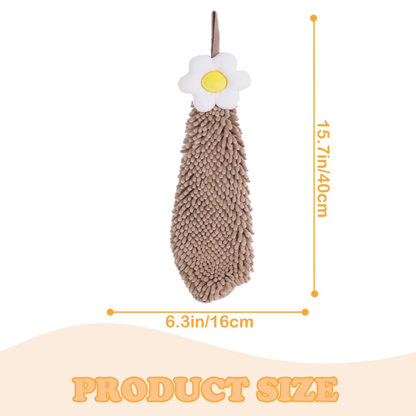 Tyrafry Chenille Cute Flower Hand Towels, Super Soft Water Absorbent Decorative Hand Towels with Hanging Loop Machine Washable Kitchen Towels, Brown
