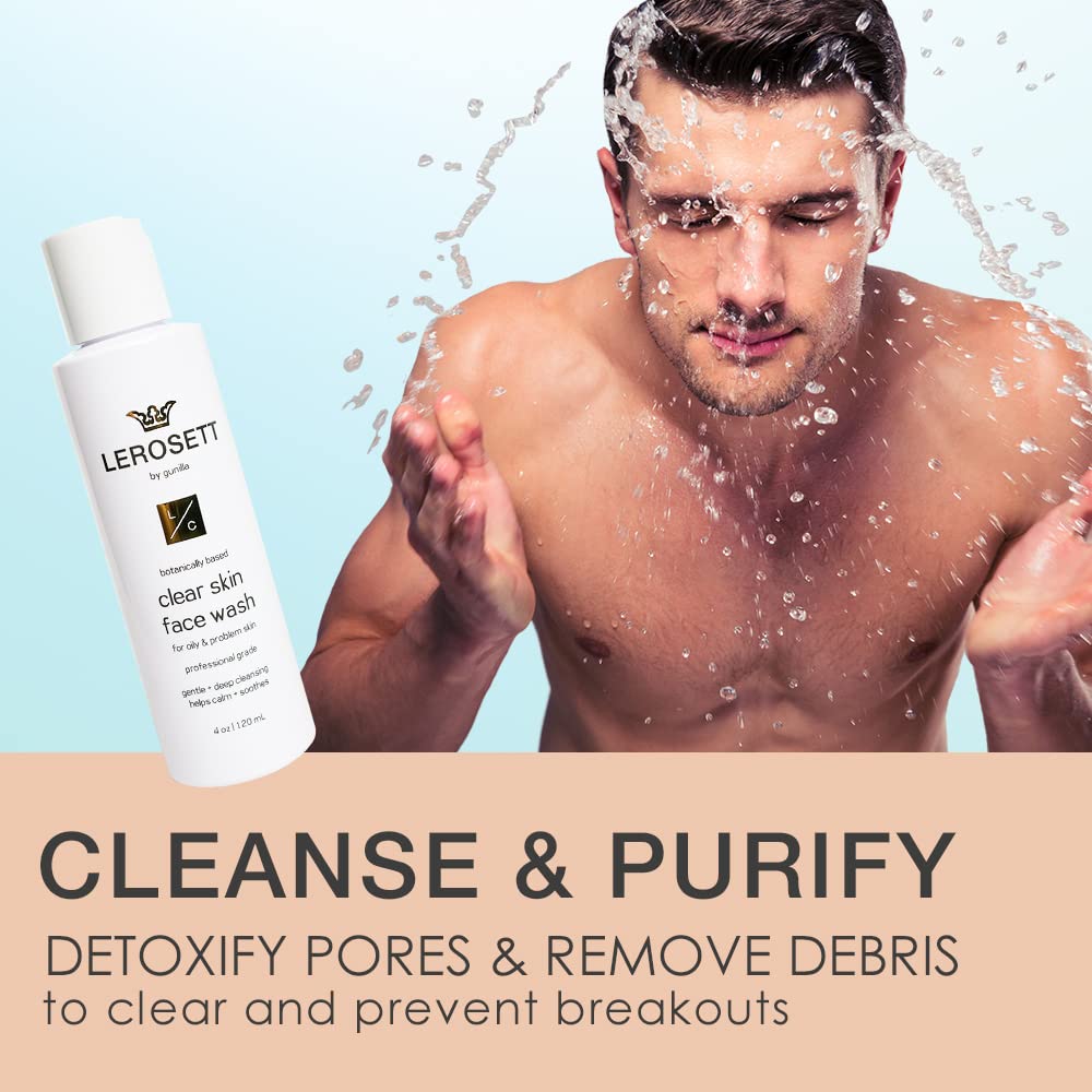 LEROSETT® Clear Skin Face Wash - Gentle Gel Cleanser with 60% Aloe-Rich Botanicals, 4% Glycolic Acid & Vit-E Microbeads - Fights Breakouts, Unclogs