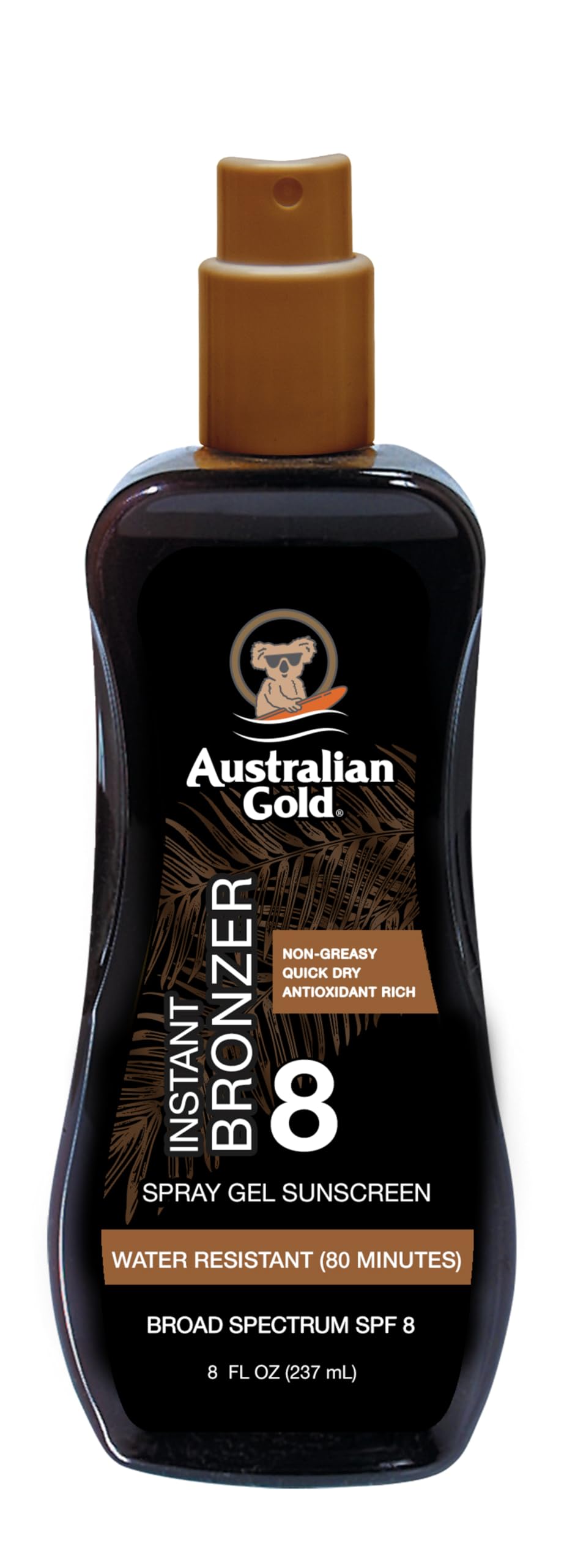 Australian Gold Spray Gel Sunscreen with Instant Bronzer SPF 8, 8 Ounce