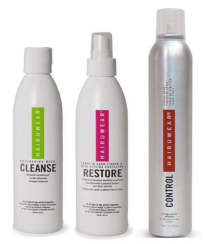 Wig Care Shampoo & Conditioner Kits: 8oz Cleanse, Rstore, Curl, or Control, Wide Tooth Comb or Wig Stand (8oz Cleanse, 8oz Restore, Control)