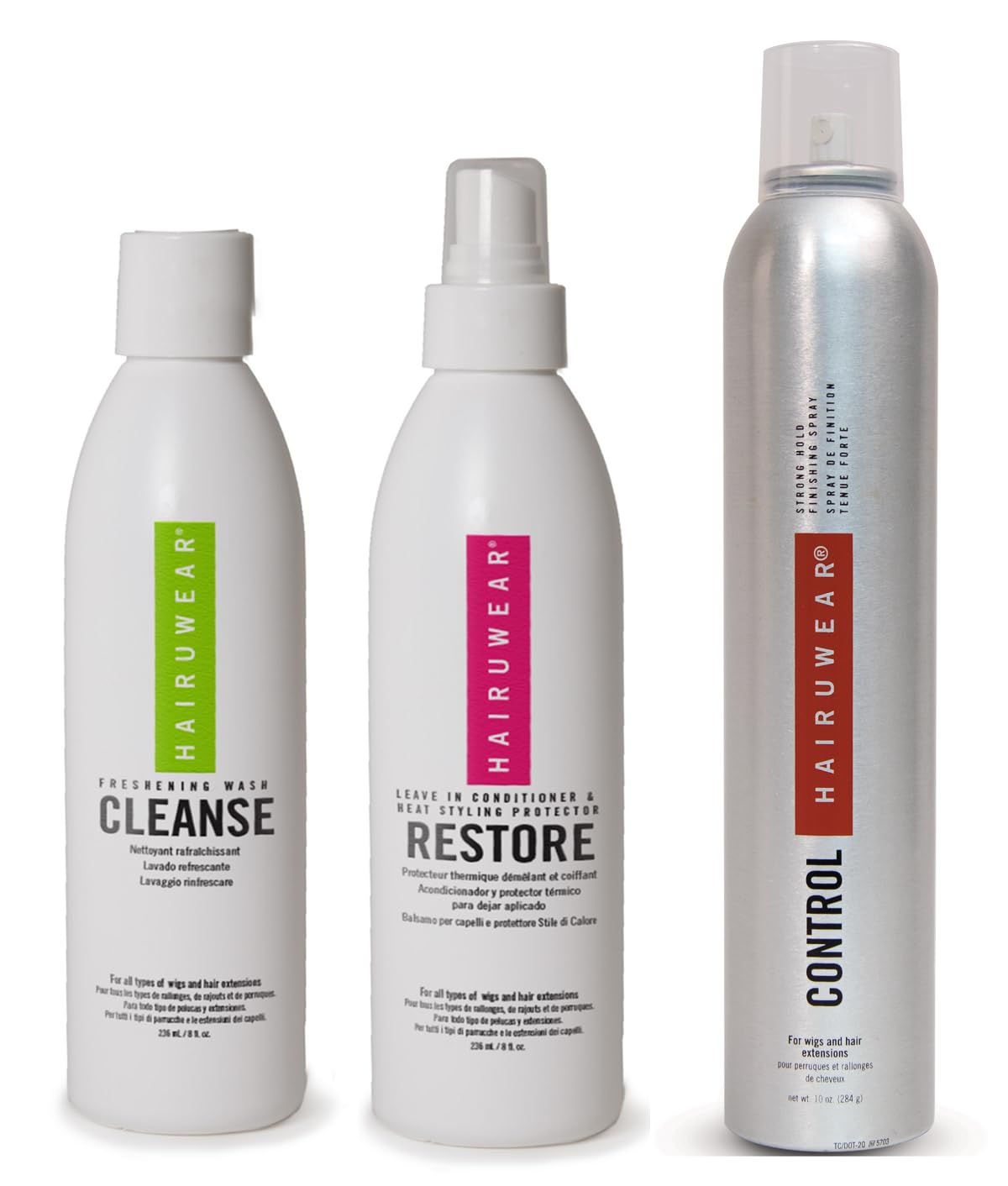 Wig Care Shampoo & Conditioner Kits: 8oz Cleanse, Rstore, Curl, or Control, Wide Tooth Comb or Wig Stand (8oz Cleanse, 8oz Restore, Control)