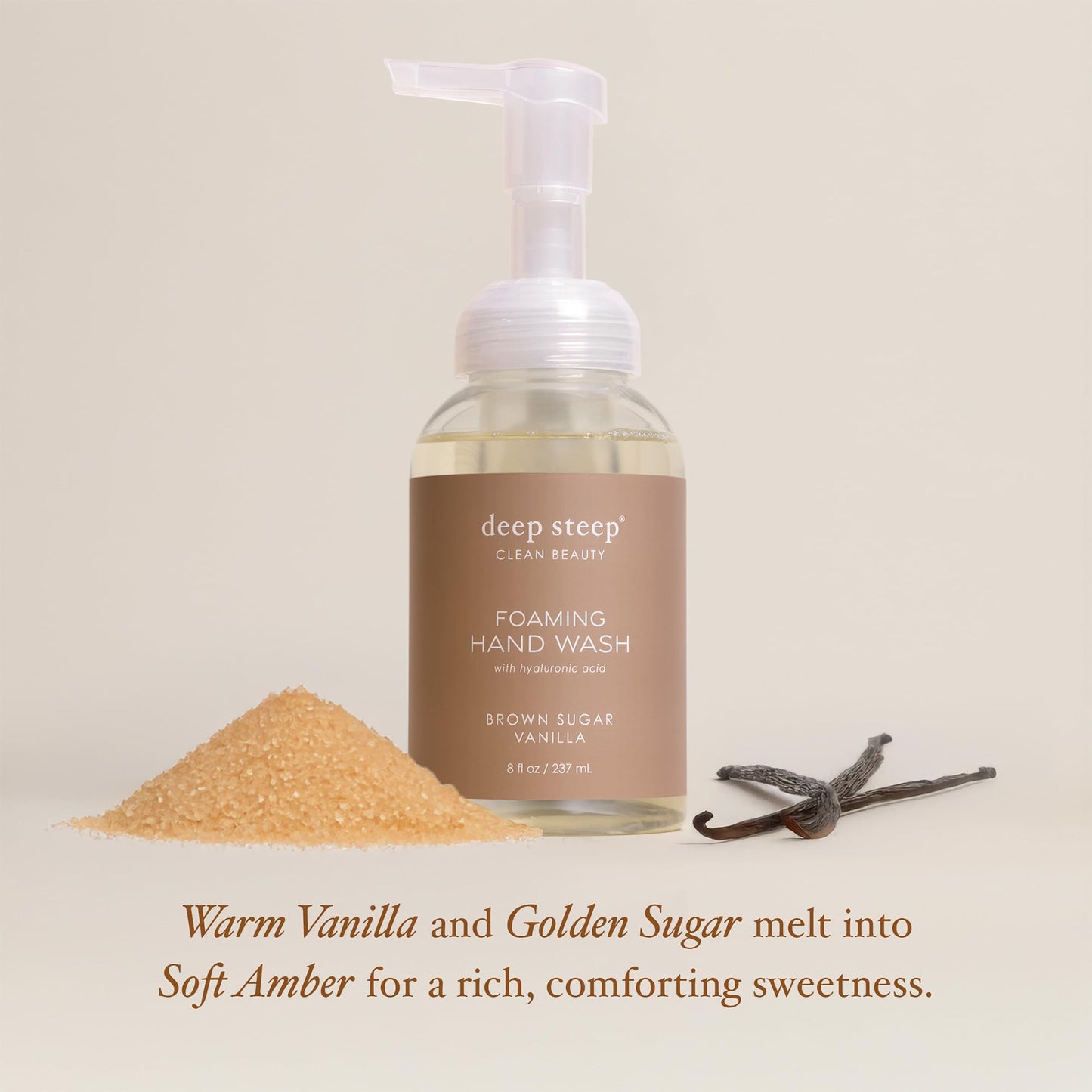 Deep Steep Foaming Hand Wash, Brown Sugar Vanilla, 8 oz - Gentle Cleanser with Aloe, Argan Oil, Shea Butter & Hyaluronic Acid - Vegan, Clean Beauty