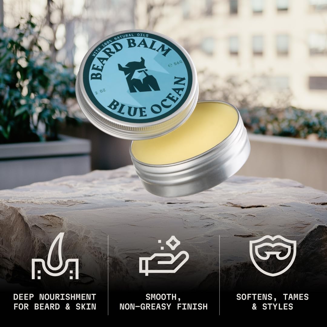 Striking Viking Beard Balm for Men -2 Oz (1 Pack), Blue Ocean - Leave in Beard Conditioner - Styling Balm Made with Naturally Derived Beard Butter Beauty and Personal Care Striking Viking