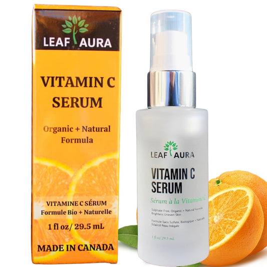 Leaf Aura Vitamin C Serum, Sulphate-Free, Organic+ Natural Formula, Brightens Uneven Skin, Made In Canada, 29.5ml