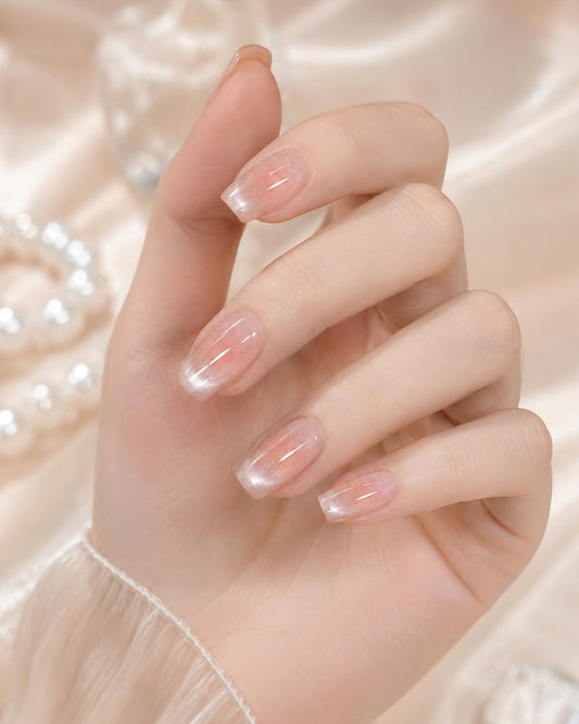 Skiennix Cat Eye Press On Nails - Light Nude 30 Pcs 15 Sizes, Summer Short Square Fake Nails with Glue, Lightweight Natural Reusable Stick On Nails Beauty & Personal Care Skiennix