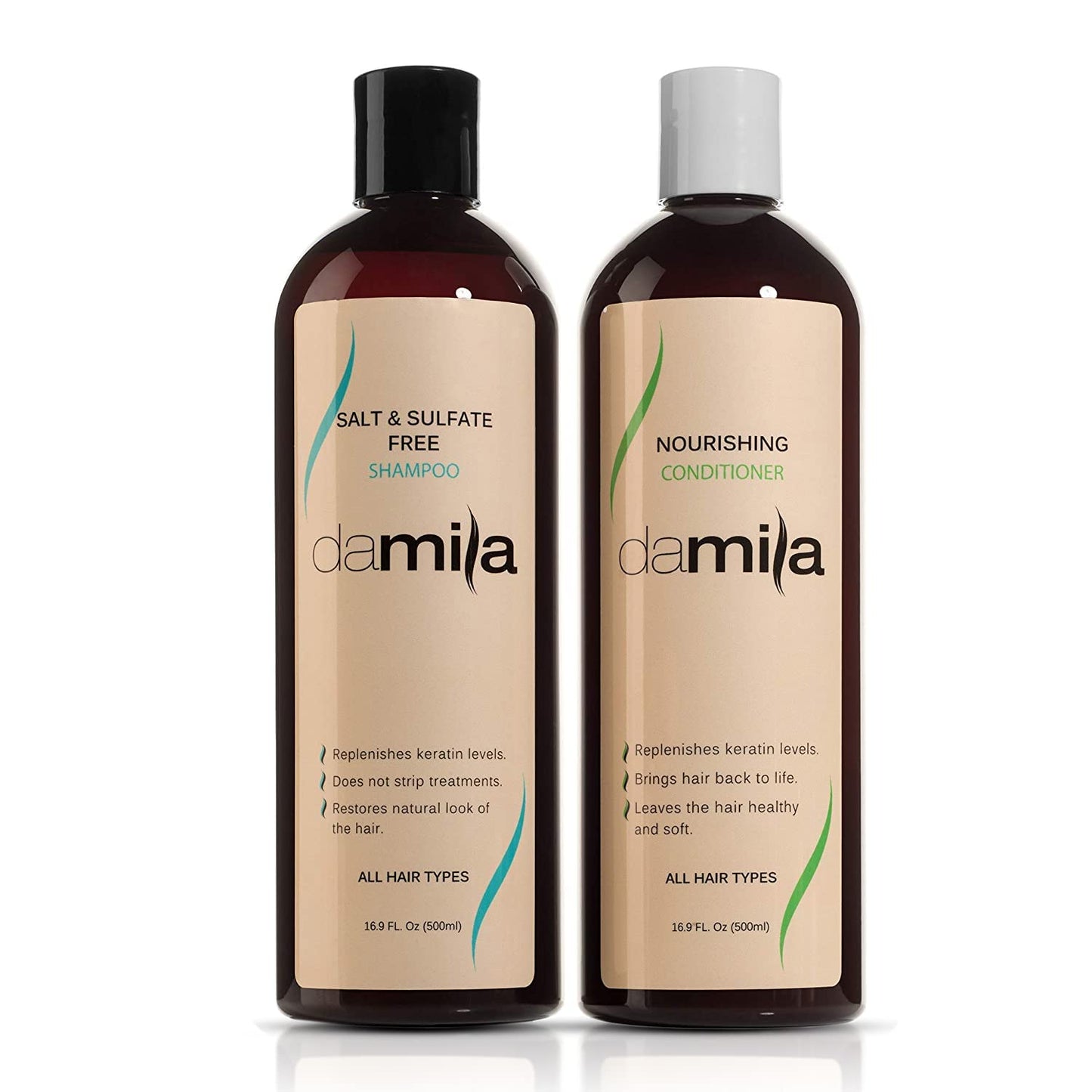 Damila Salt & Sulfate Free Shampoo & Conditioner for Keratin and Color Treated Hair - Professional Keratin Value Pack for Damaged, Frizzy, Curly, Dry