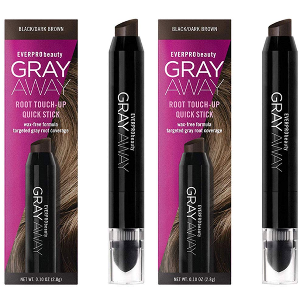 Everpro Gray Away Root Touchup Quick Stick Black/Dark Brown 0.10 Ounce (3ml) (2 Pack)