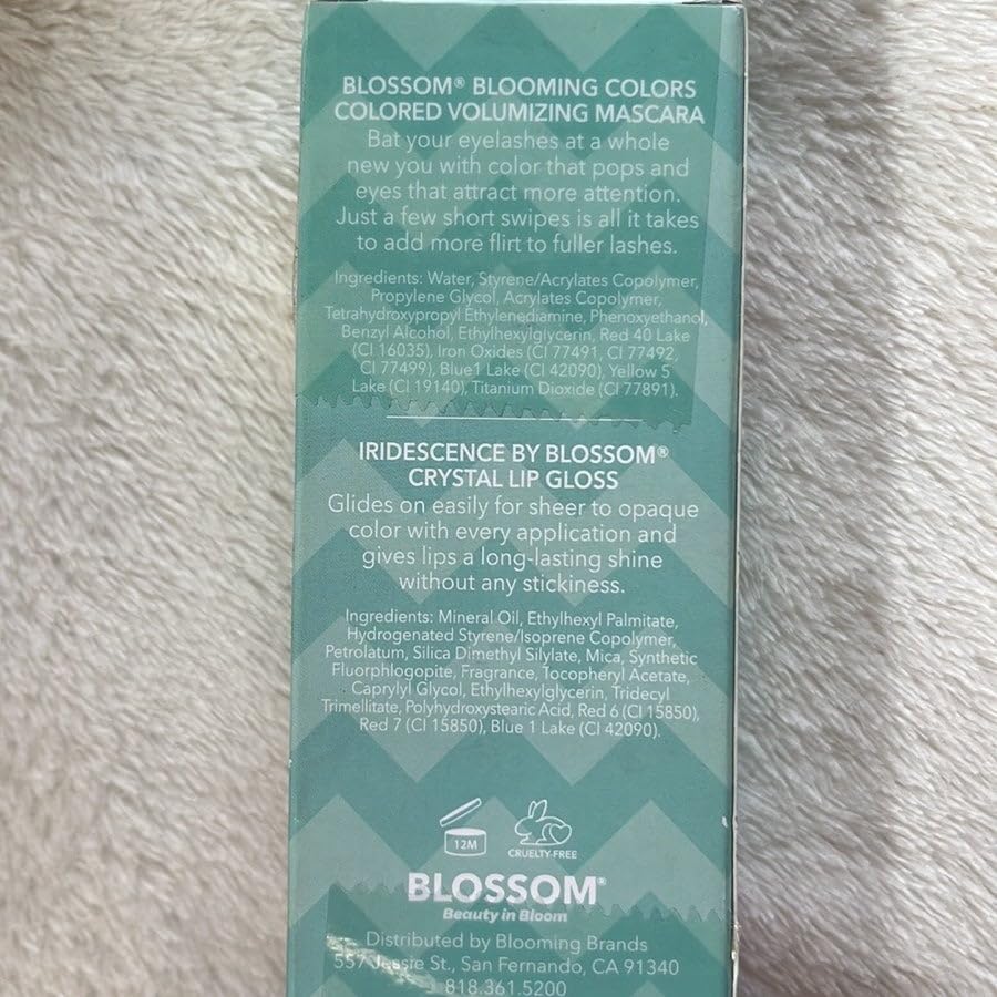 Blossom Liquid Volumizing Water Resistant Color Mascara, Iridescence Watermelon Flavored Glitter Shimmer Sparkle Crystal Lip Gloss, 0.22 fl. oz, 2
