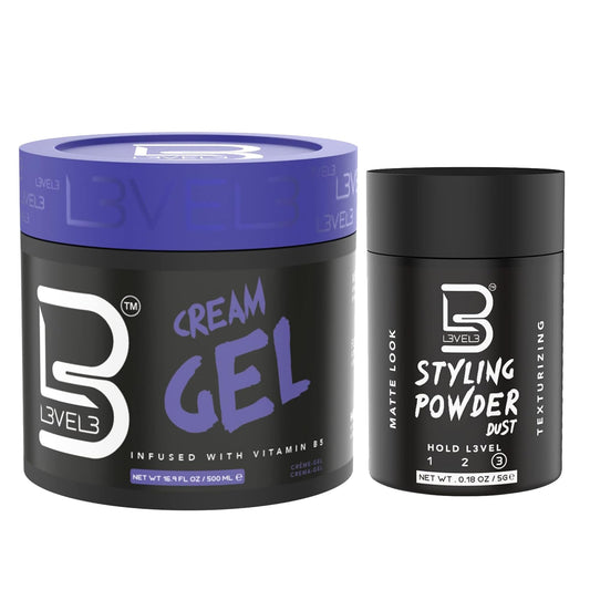 L3 Level 3 Cream Gel and Sample Powder - Provides Volume and Medium Hold - With Vitamins to Nourish and Protect Hair Level Three Mens Hair Styling