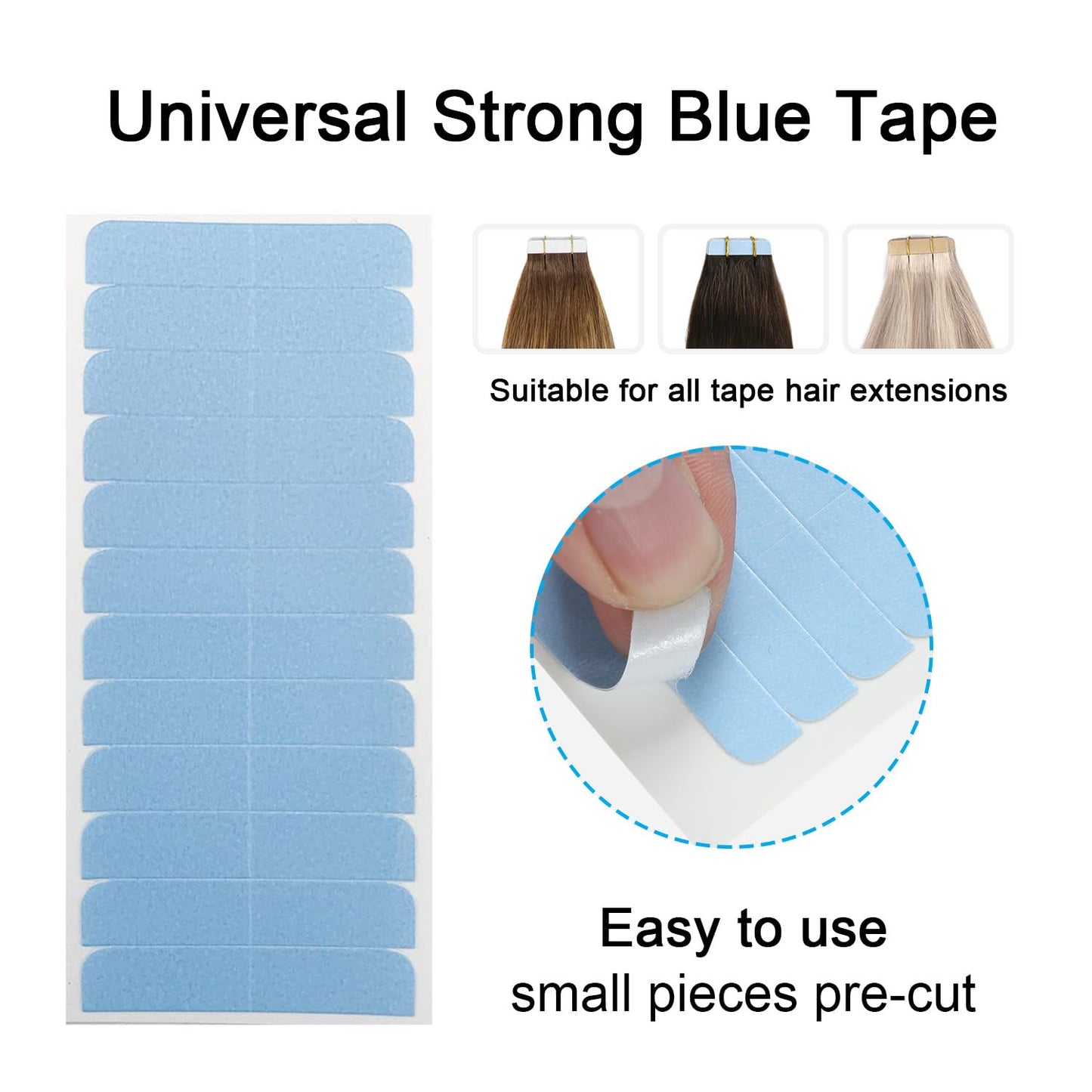 SUYYA 180 Pieces Hair Extension Tape Tabs Double Sided Extension Tapes for Replacement 4cm x0.8cm (Blue 180 Pieces)