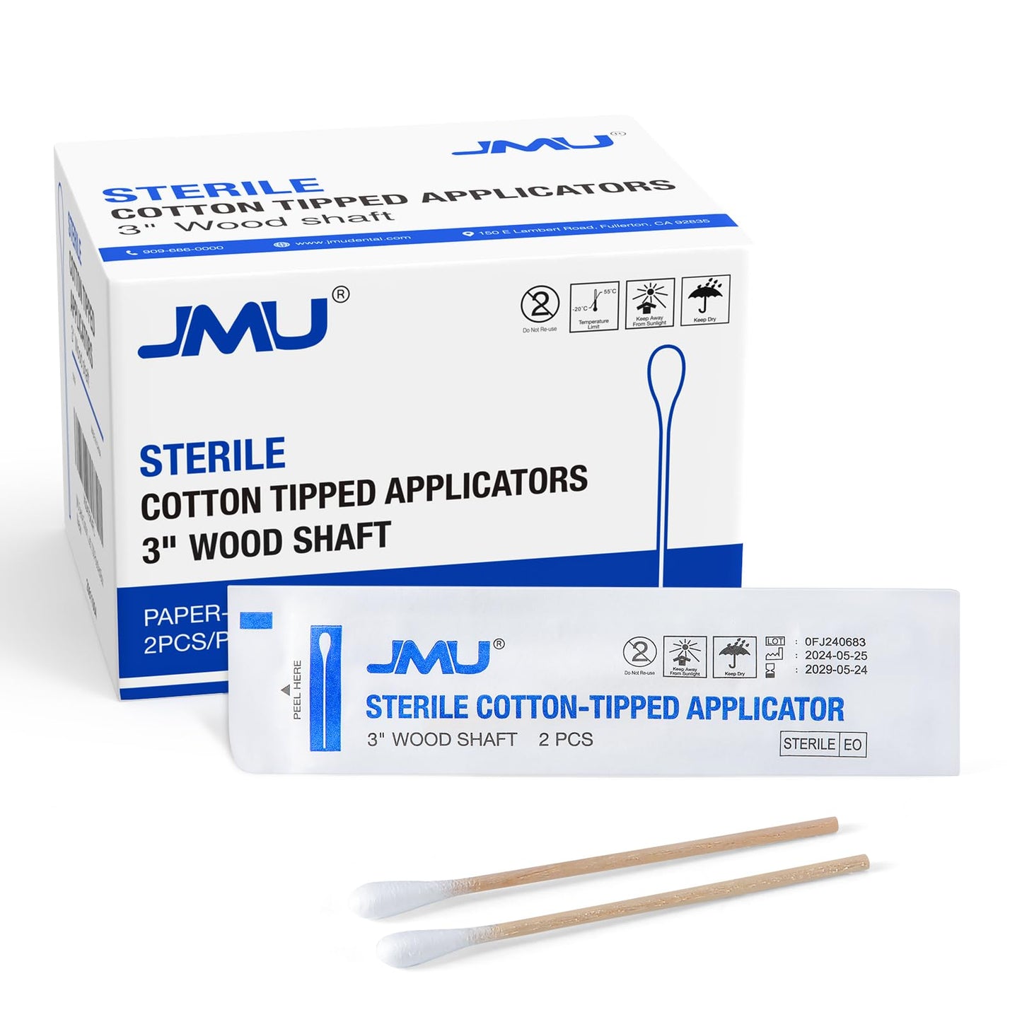 JMU Sterile Cotton Tipped Applicators, 2000 Medical Cotton Swabs Wood Shaft Beauty and Personal Care JMU Default Title