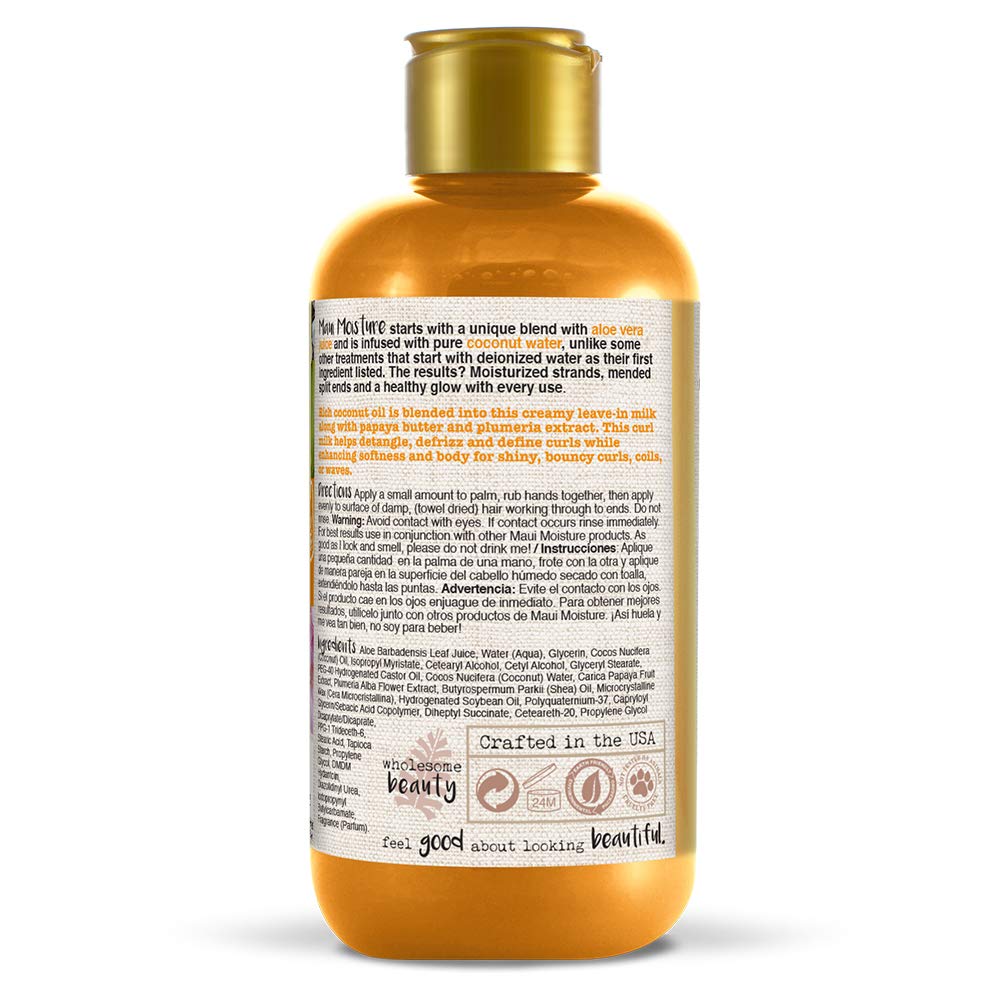 Maui Moisture Curl Quench + Coconut Oil Anti-Frizz Curl-Defining Hair Milk to Hydrate and Detangle Tight Curly Hair, Softening Leave-In Treatment