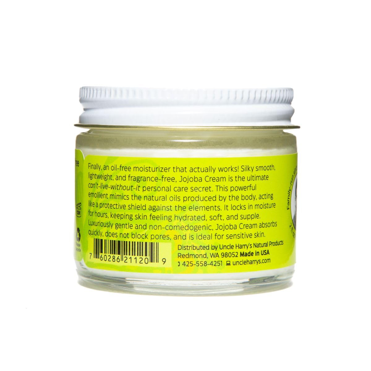 Uncle Harry's Natural Products Jojoba Cream, Smooth Lightweight Fragrance Free Jojoba Esters, Gentle and Non-Comedogenic Perfect for Sensitive Skin