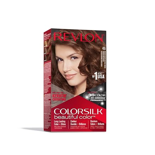 Revlon Permanent Hair Color, Permanent Hair Dye, Colorsilk with 100% Gray Coverage, Ammonia-Free, Keratin and Amino Acids, 46 Medium Golden Chestnut