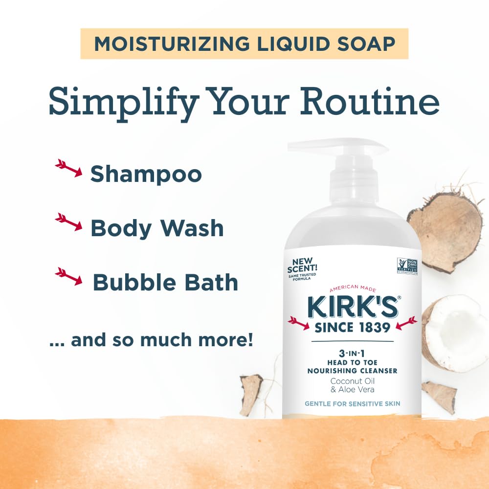 Kirk's Citrus Twist 3-in-1 Nourishing Cleanser, Shampoo Body Wash Bubble Bath, Coconut Oil and Aloe Vera, Vegan Non-GMO, 32 Fl Oz Beauty & Personal Care Kirk's