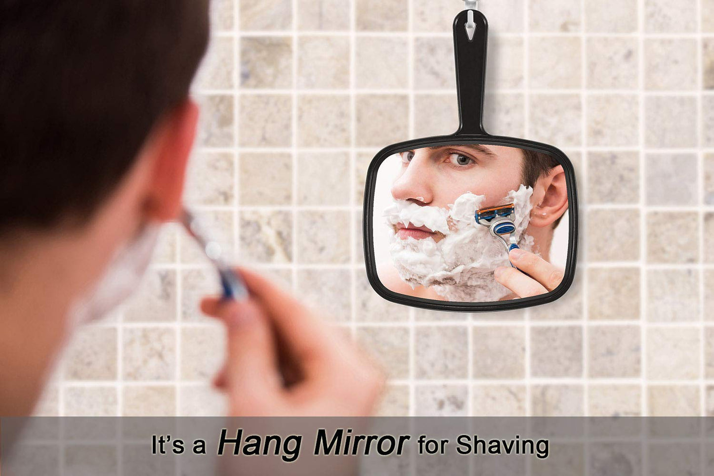 PROTECLE Hand Mirror, 10.3" L x 7.4" W Salon Barber Hairdressing Handheld Mirror with Handle, Square Black Beauty and Personal Care Gladmart