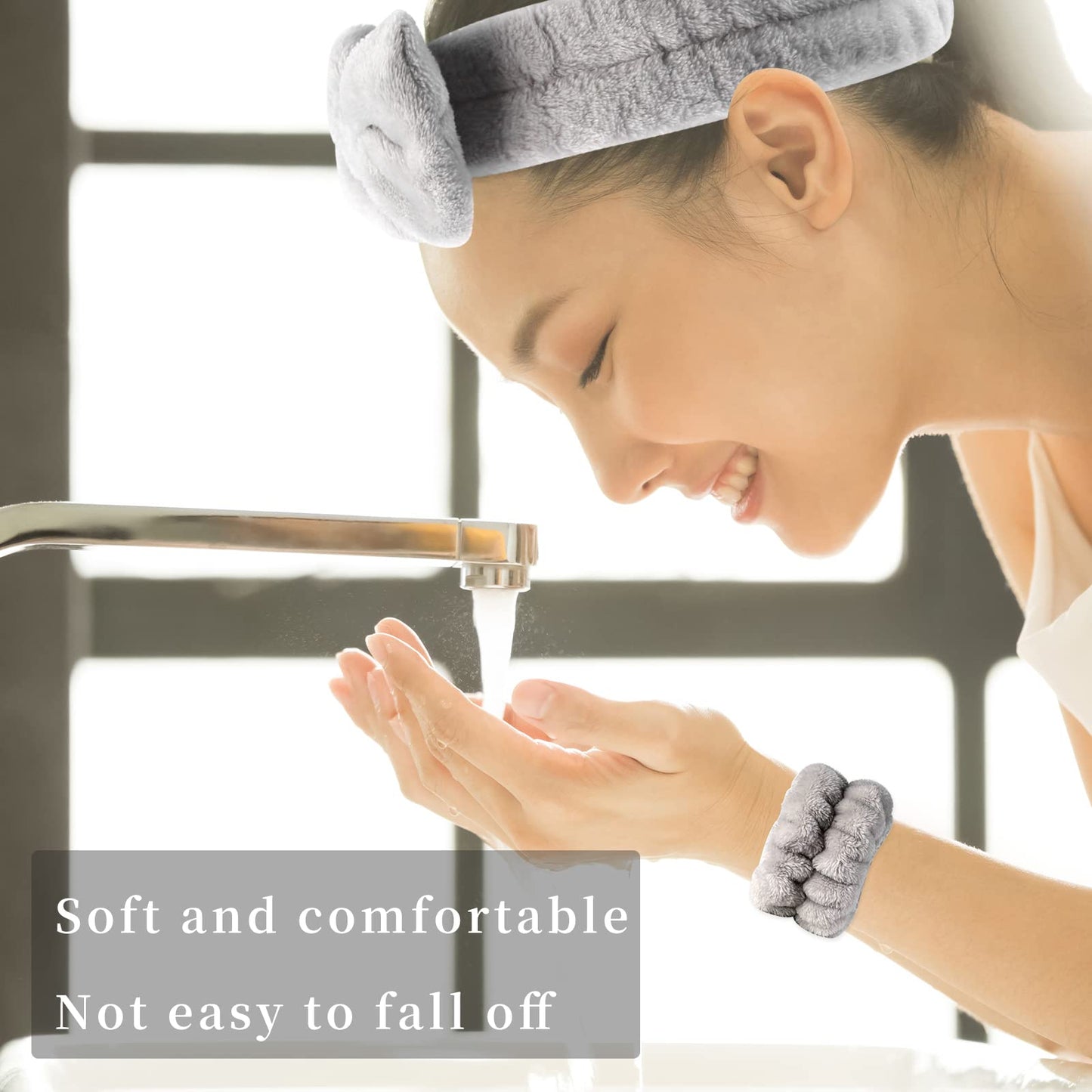 SLNZAPTY 12 PCS Face Wash Headband Wristband Set for Women Girls, Soft Microfiber Facial Spa Hair Wraps Makeup Skincare Bath Headbands Wrist Bands
