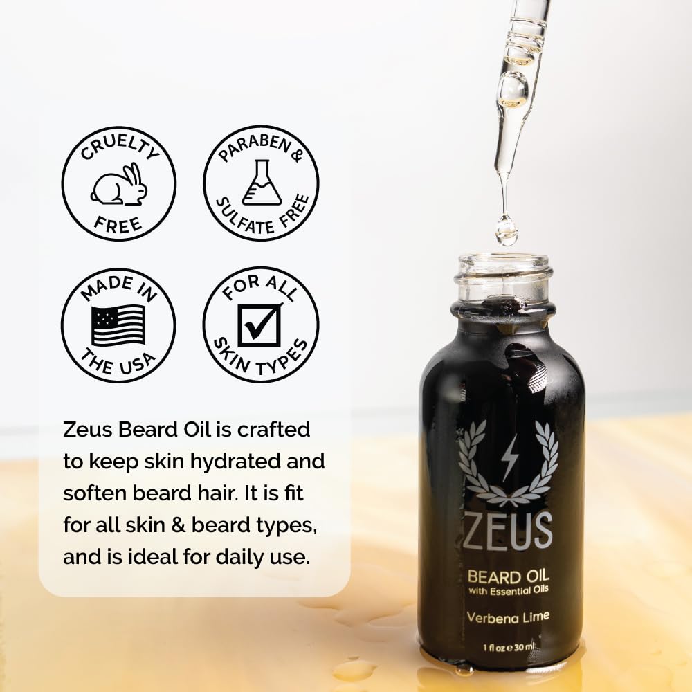 ZEUS Natural Beard Oil for Men, Premium Grooming Oil to Soften, Hydrate, Condition & Control Frizz in Beard and Mustache (Made in USA) Sandalwood