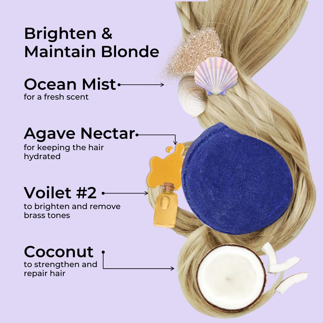 All Natural Shampoo and Conditioner Set for Silver, Grey & Blonde Hair, Bar Shampoo and Conditioner Set for Toning, Strengthening, and Moisturizing, 3