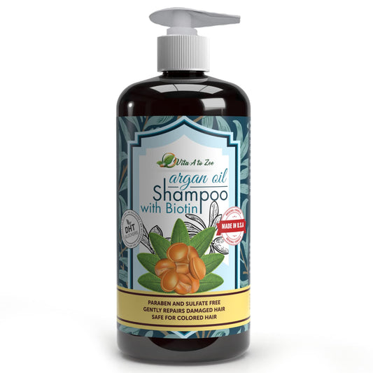 Vita A to Zee Moroccan Argan Oil & Biotin Shampoo (16.9 Fl Oz) | Professional Strength Formula | Natural Hair Repair, Moisturization Treatment