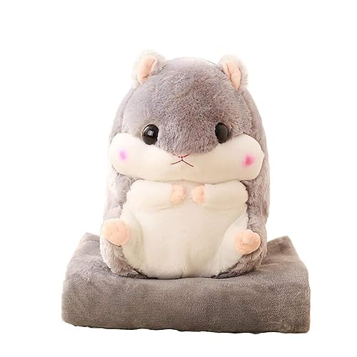 YunNasi Plush Hamster Stuffed Animal Toys Hamster Throw Pillow with Blanket 19.7 Inches Grey