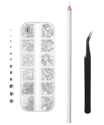 Mr. Pen - 2000 Pcs Rhinestones with Pick Up Tweezer & Picking Pen, Flat Back Round Rhinestones for Crafts, Face Gems, Nails & Makeup