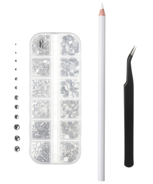 Mr. Pen - 2000 Pcs Rhinestones with Pick Up Tweezer & Picking Pen, Flat Back Round Rhinestones for Crafts, Face Gems, Nails & Makeup