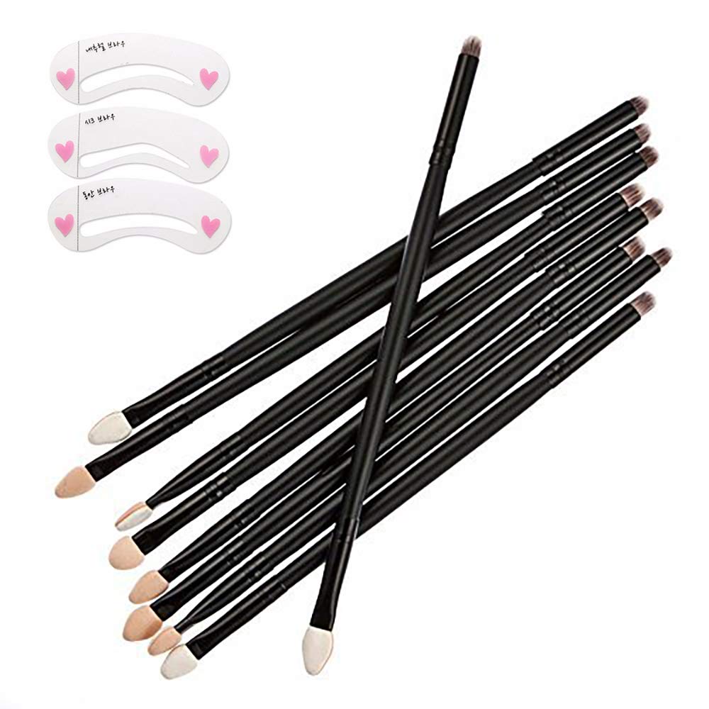 Coobbar 10Pcs Black Double-headed Sponge Eyeshadow Brush With Nose Shadow Brush