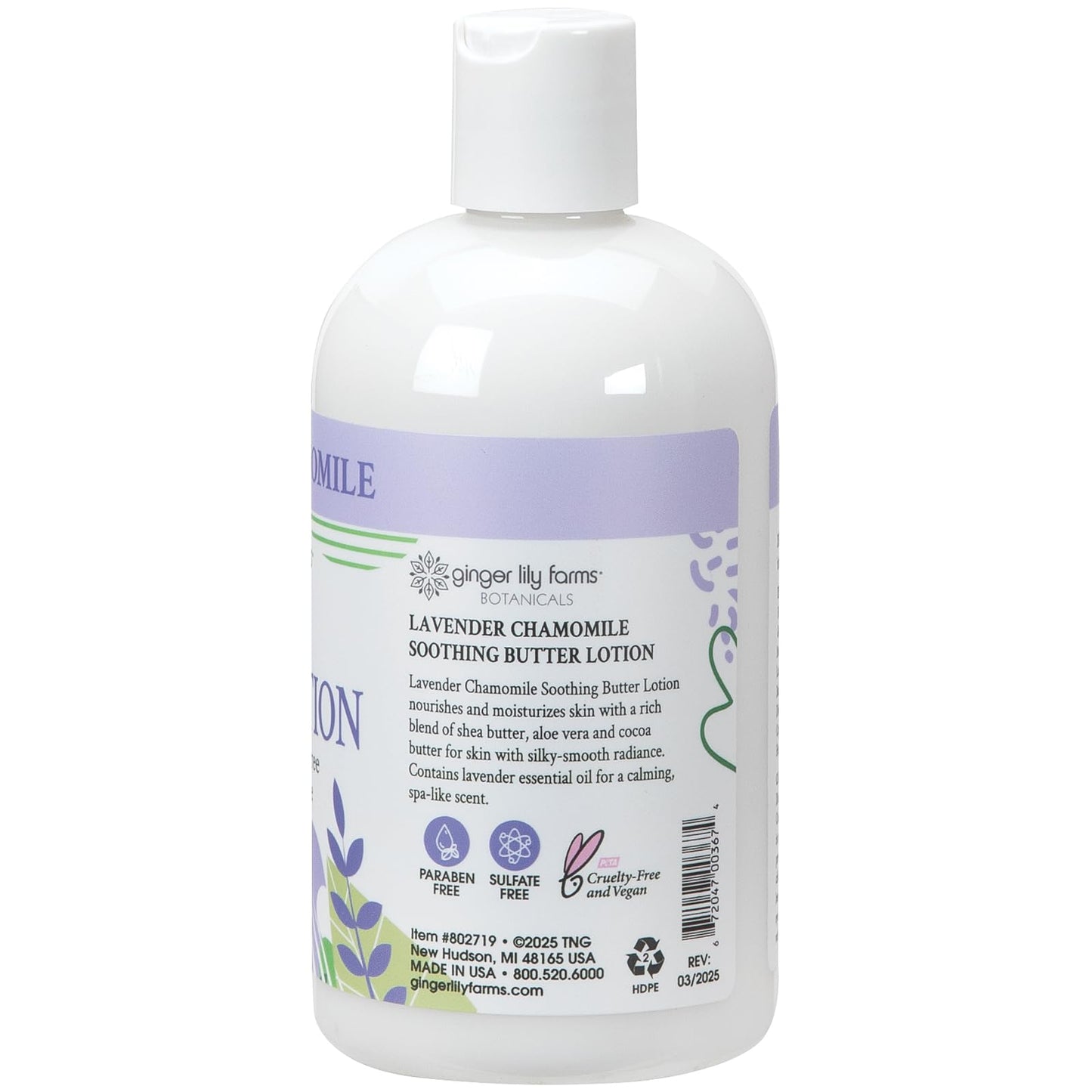 Ginger Lily Farms Botanicals Soothing Butter Lotion for Dry Skin, 100% Vegan & Cruelty-Free, Lavender Chamomile Scent, 12 Fl Oz